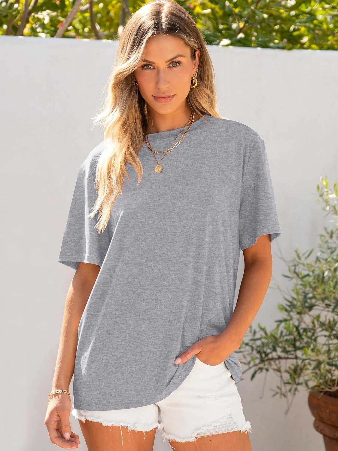 imageANRABESS Womens Oversized T Shirts Short Sleeve Crewneck Tops Casual Loose Basic Tee Shirts 2025 Summer Trendy OutfitsCharcoal Heather