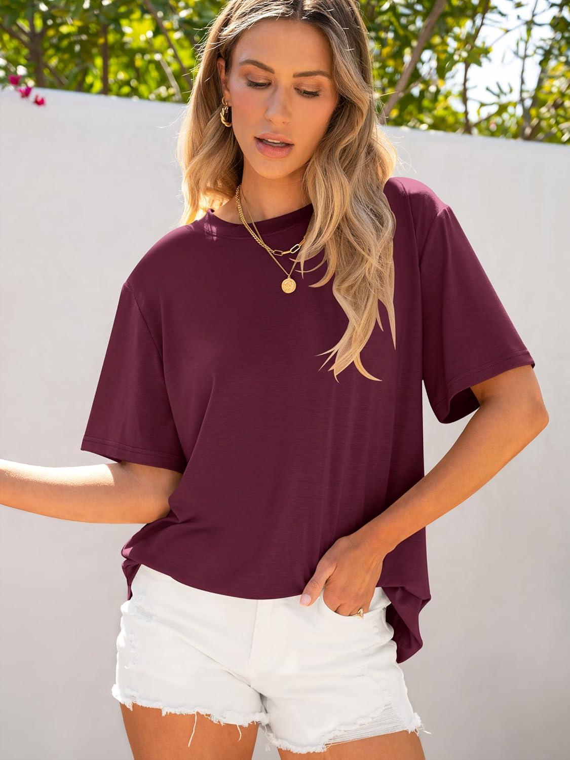 imageANRABESS Womens Oversized T Shirts Short Sleeve Crewneck Tops Casual Loose Basic Tee Shirts 2025 Summer Trendy OutfitsDark Red