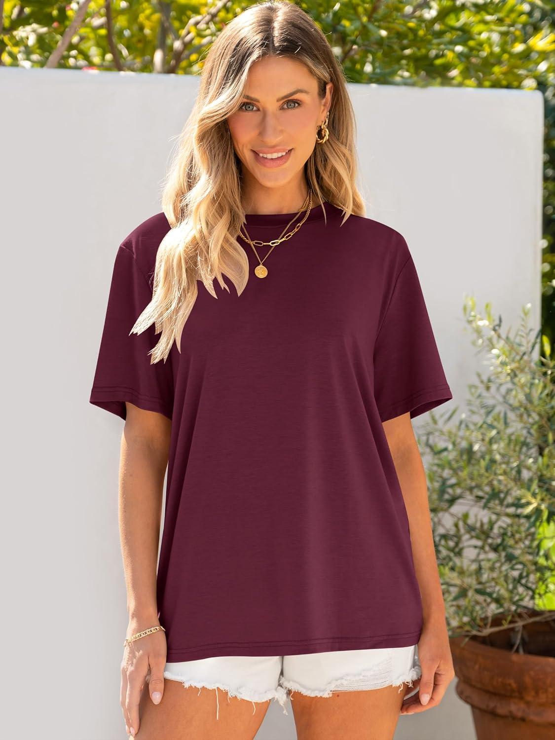 imageANRABESS Womens Oversized T Shirts Short Sleeve Crewneck Tops Casual Loose Basic Tee Shirts 2025 Summer Trendy OutfitsDark Red