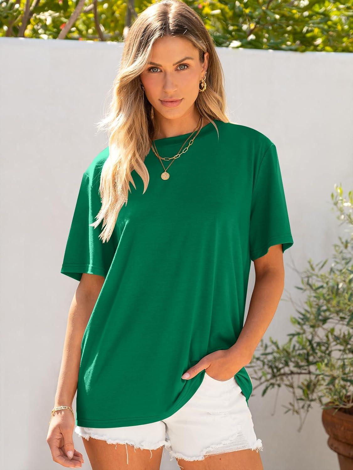 imageANRABESS Womens Oversized T Shirts Short Sleeve Crewneck Tops Casual Loose Basic Tee Shirts 2025 Summer Trendy OutfitsGreen