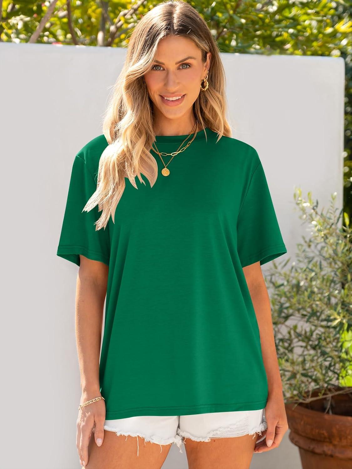 imageANRABESS Womens Oversized T Shirts Short Sleeve Crewneck Tops Casual Loose Basic Tee Shirts 2025 Summer Trendy OutfitsGreen