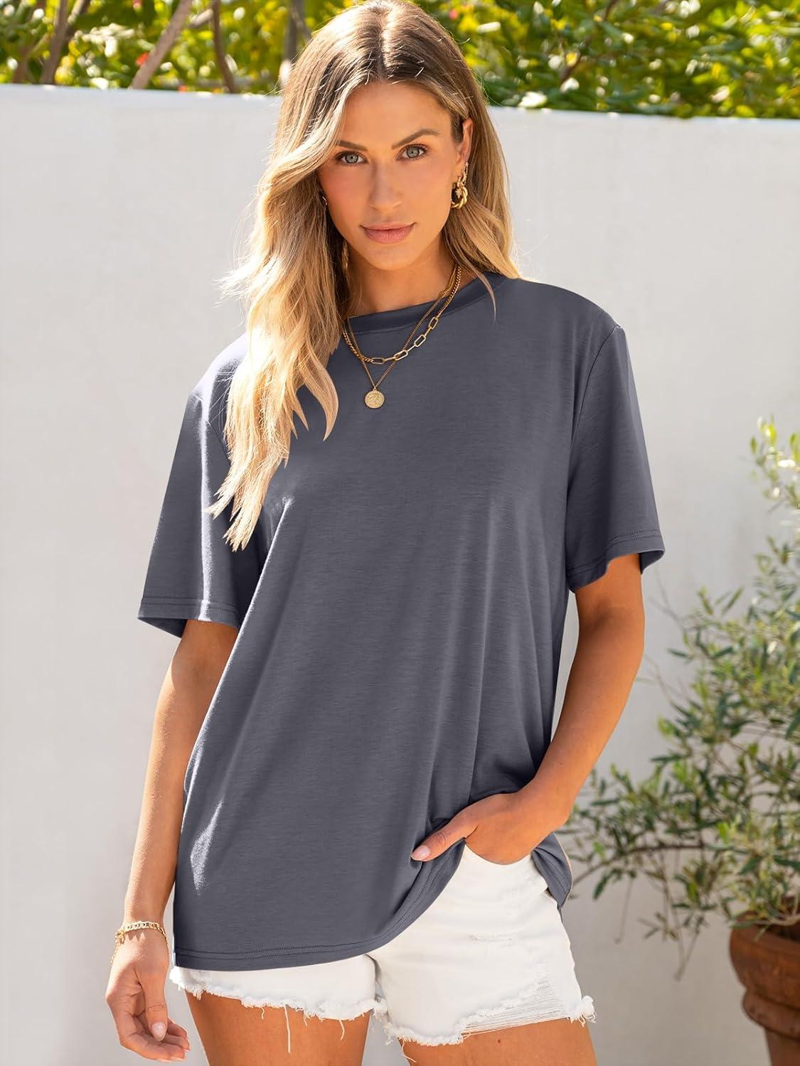 imageANRABESS Womens Oversized T Shirts Short Sleeve Crewneck Tops Casual Loose Basic Tee Shirts 2025 Summer Trendy OutfitsGrey