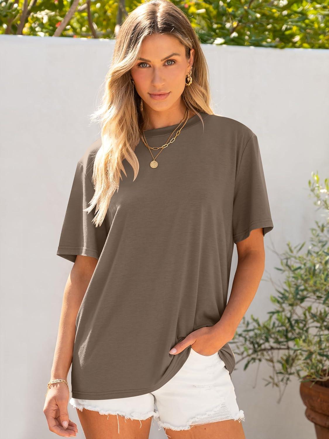 imageANRABESS Womens Oversized T Shirts Short Sleeve Crewneck Tops Casual Loose Basic Tee Shirts 2025 Summer Trendy OutfitsLight Brown