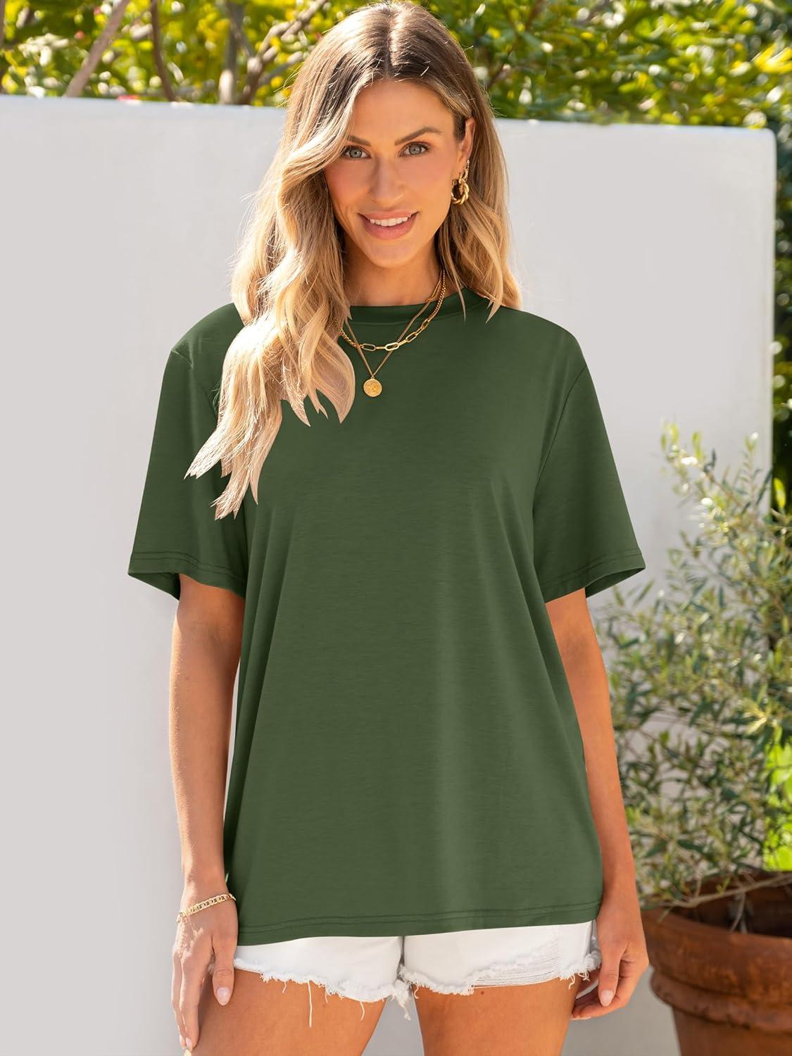 imageANRABESS Womens Oversized T Shirts Short Sleeve Crewneck Tops Casual Loose Basic Tee Shirts 2025 Summer Trendy OutfitsOlive