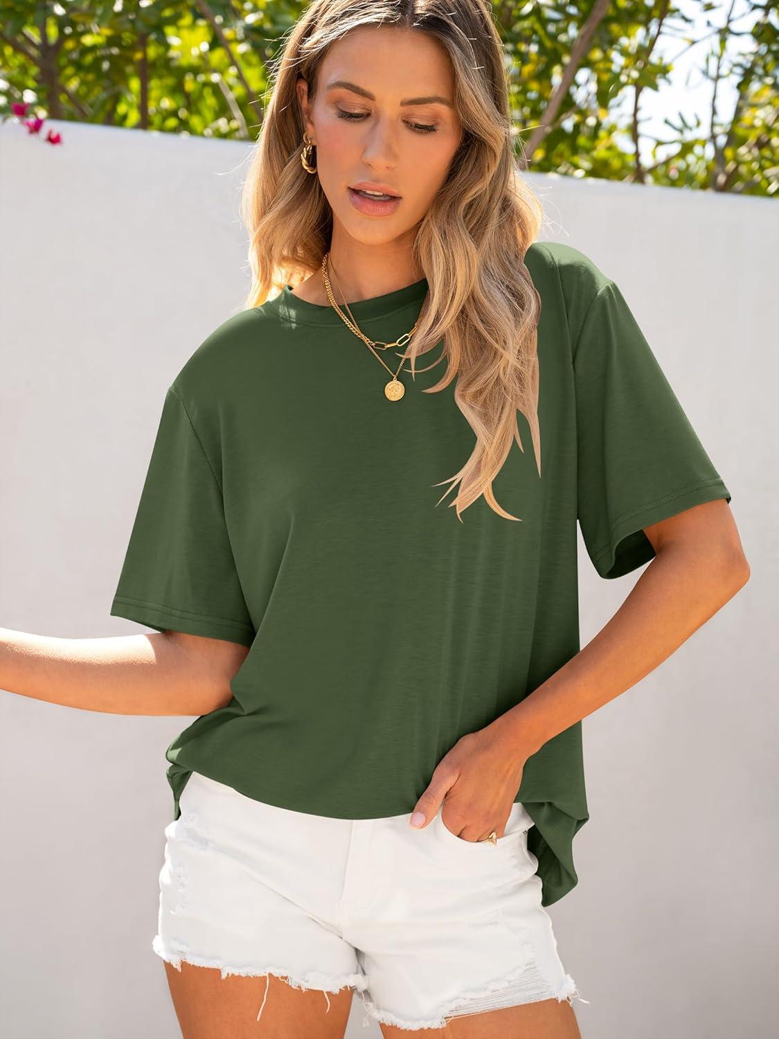 imageANRABESS Womens Oversized T Shirts Short Sleeve Crewneck Tops Casual Loose Basic Tee Shirts 2025 Summer Trendy OutfitsOlive