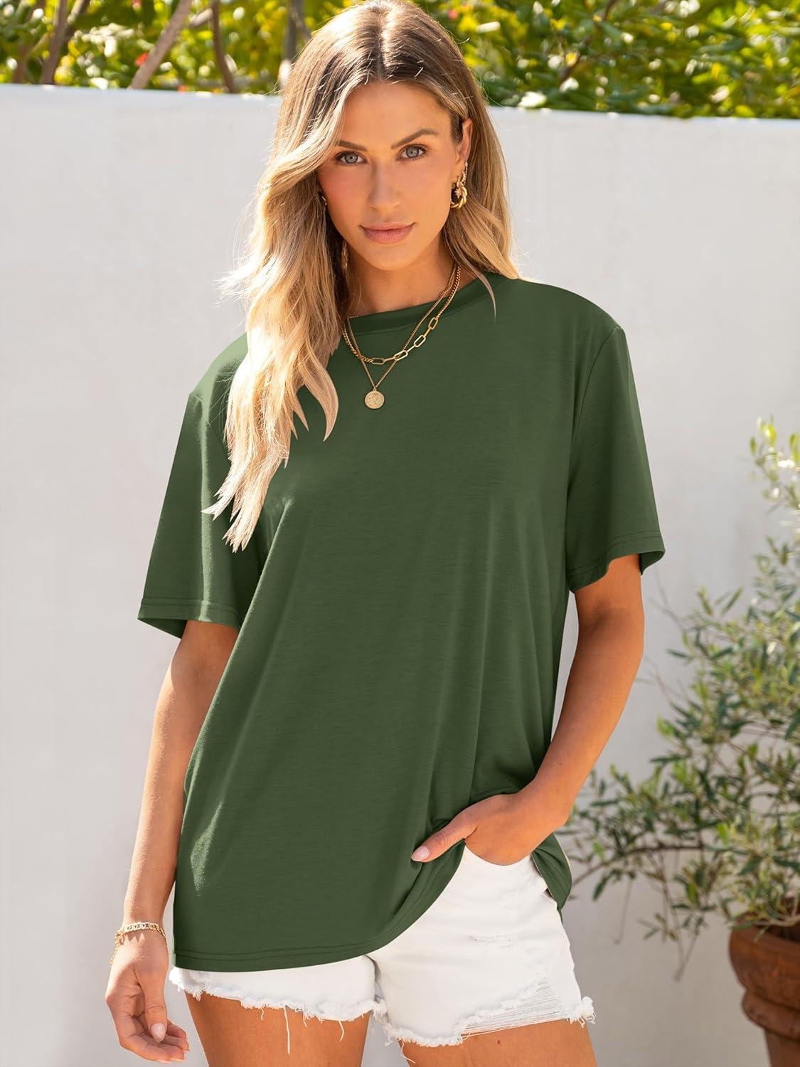 imageANRABESS Womens Oversized T Shirts Short Sleeve Crewneck Tops Casual Loose Basic Tee Shirts 2025 Summer Trendy OutfitsOlive