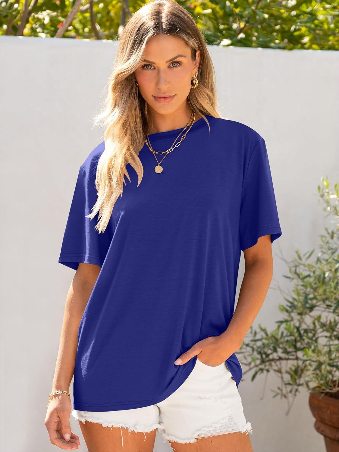 imageANRABESS Womens Oversized T Shirts Short Sleeve Crewneck Tops Casual Loose Basic Tee Shirts 2025 Summer Trendy OutfitsRoyal Blue