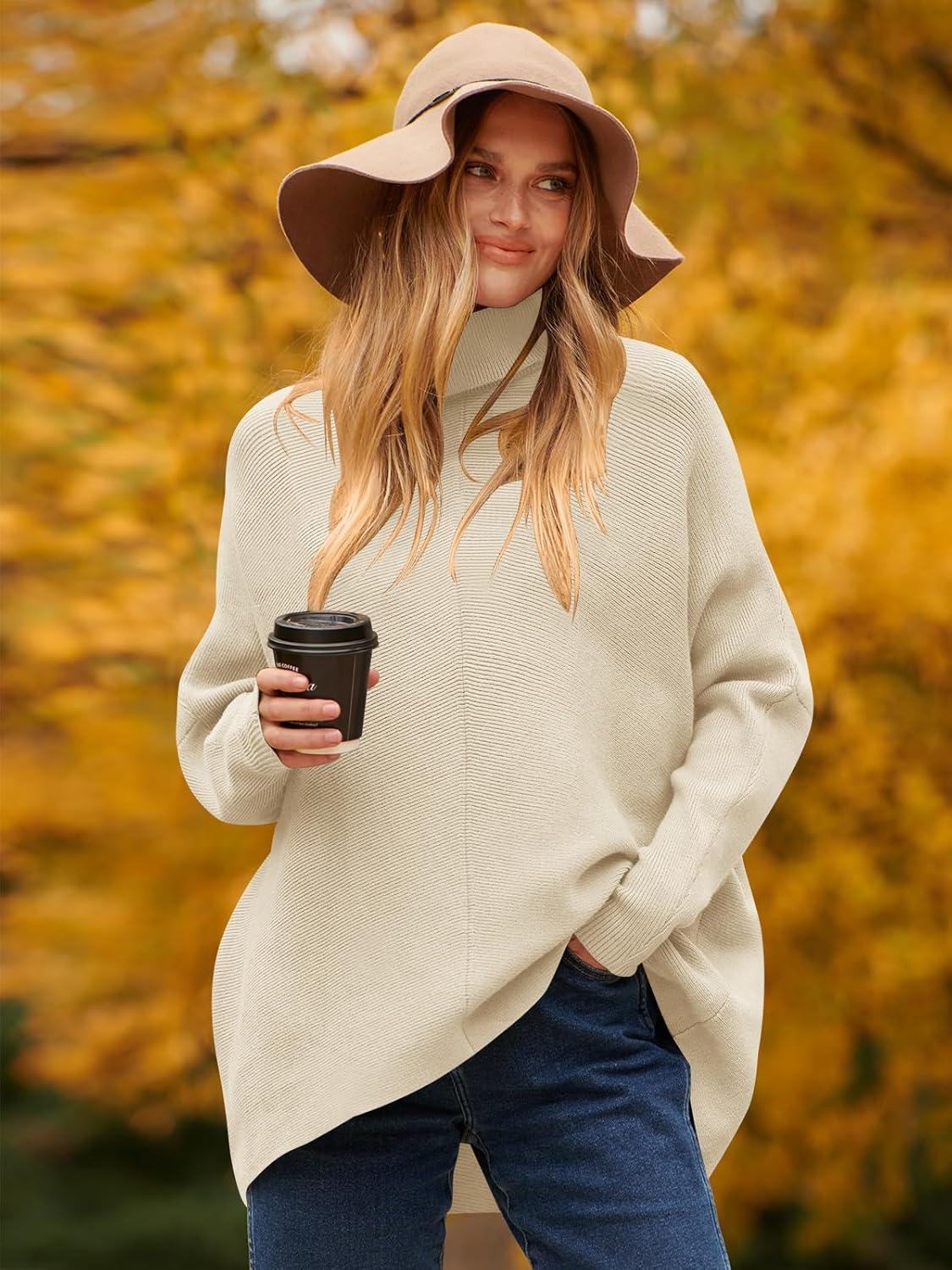 imageANRABESS Womens Oversized Turtleneck Batwing Long Sleeve Casual Cozy Baggy Knit Pullover Tunic Sweater 2025 Fall OutfitsApricot