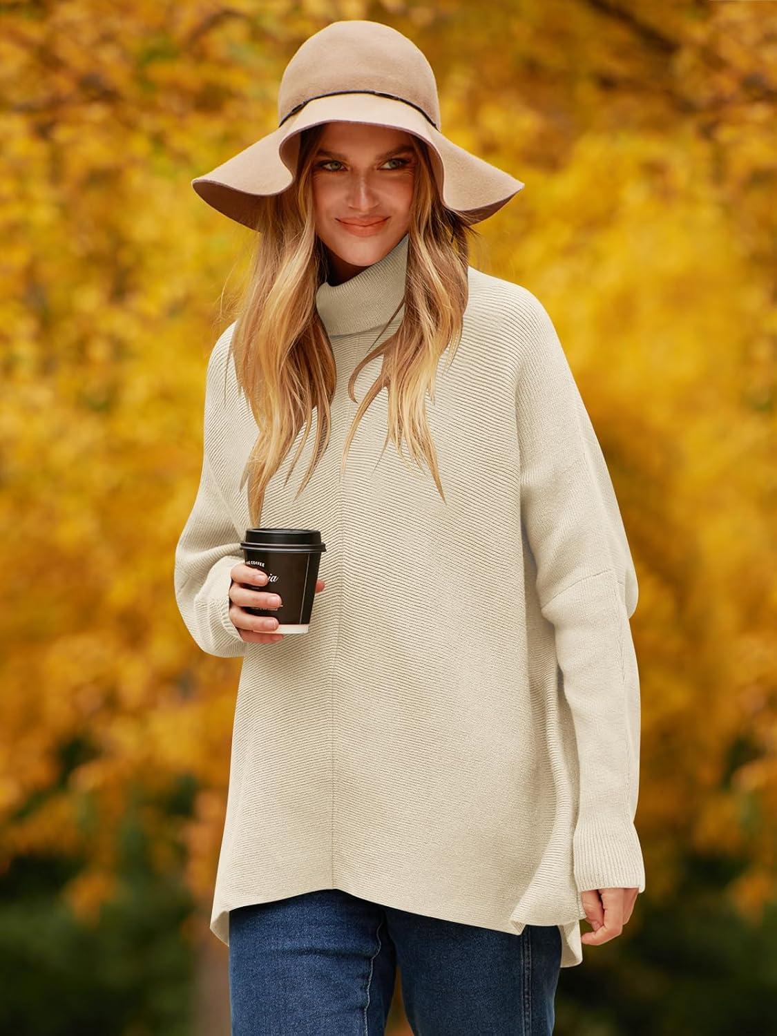 imageANRABESS Womens Oversized Turtleneck Batwing Long Sleeve Casual Cozy Baggy Knit Pullover Tunic Sweater 2025 Fall OutfitsApricot