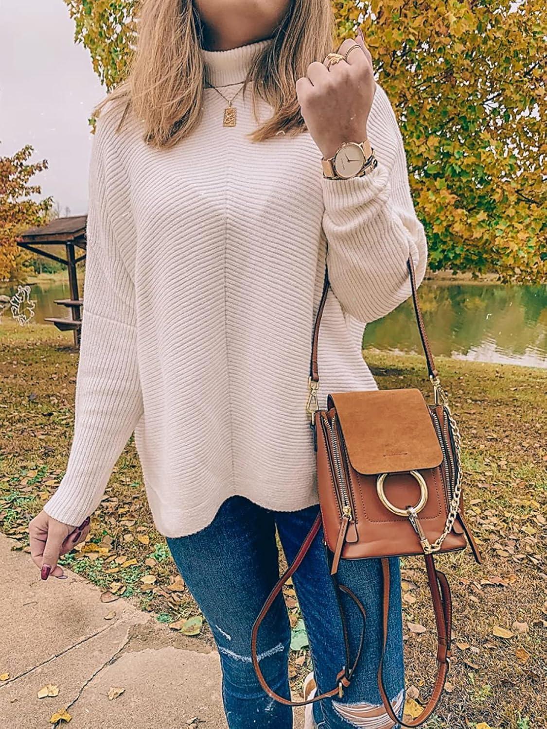 imageANRABESS Womens Oversized Turtleneck Batwing Long Sleeve Casual Cozy Baggy Knit Pullover Tunic Sweater 2025 Fall OutfitsApricot