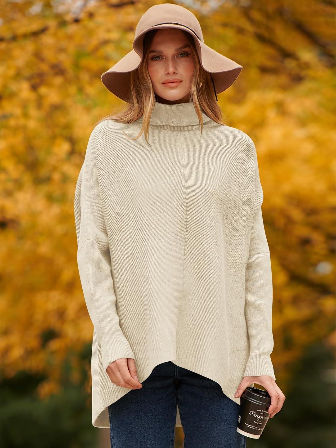 imageANRABESS Womens Oversized Turtleneck Batwing Long Sleeve Casual Cozy Baggy Knit Pullover Tunic Sweater 2025 Fall OutfitsApricot