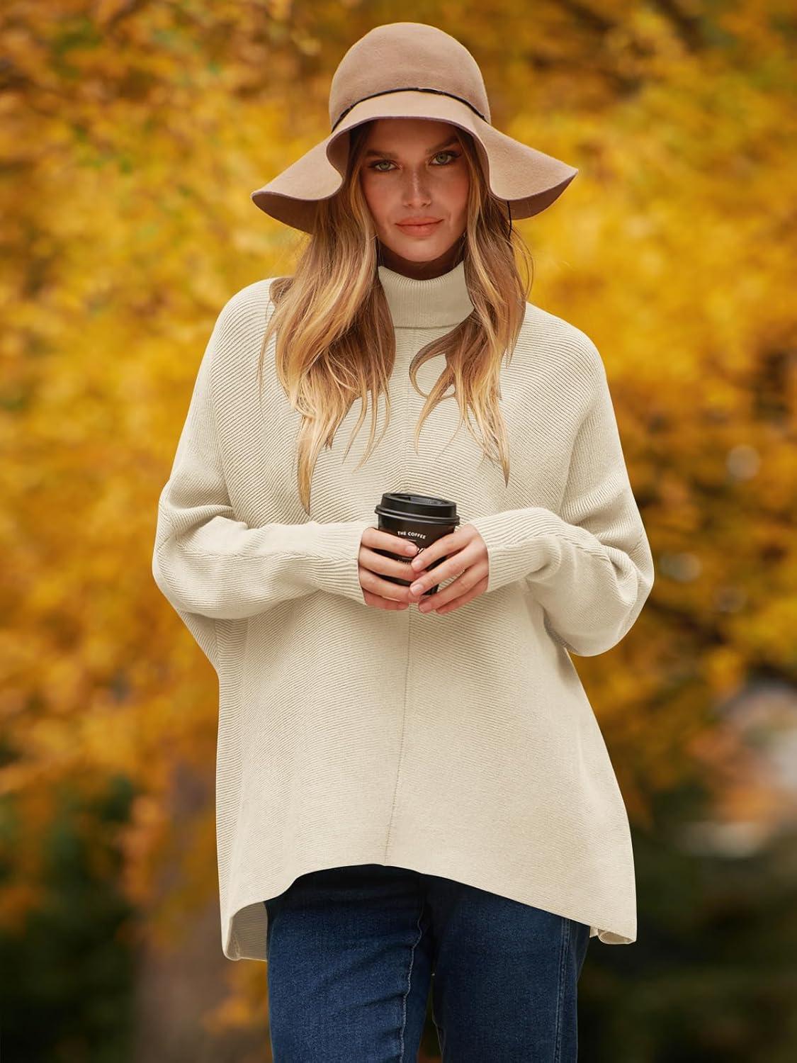 imageANRABESS Womens Oversized Turtleneck Batwing Long Sleeve Casual Cozy Baggy Knit Pullover Tunic Sweater 2025 Fall OutfitsApricot