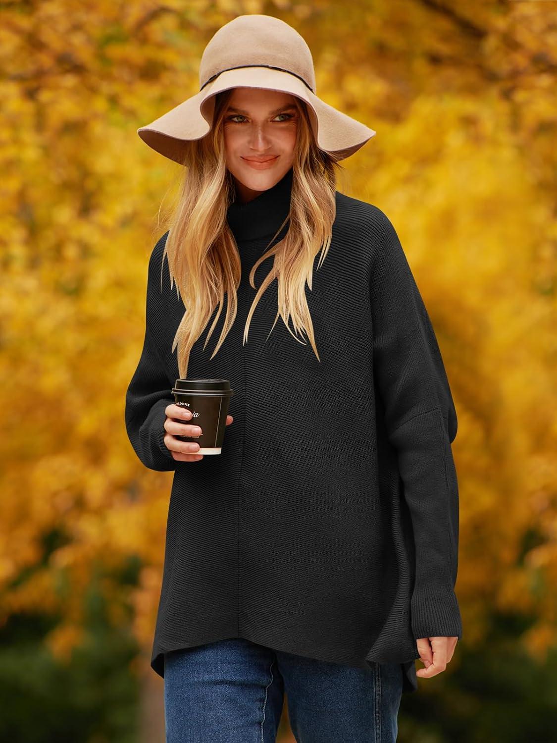 imageANRABESS Womens Oversized Turtleneck Batwing Long Sleeve Casual Cozy Baggy Knit Pullover Tunic Sweater 2025 Fall OutfitsBlack