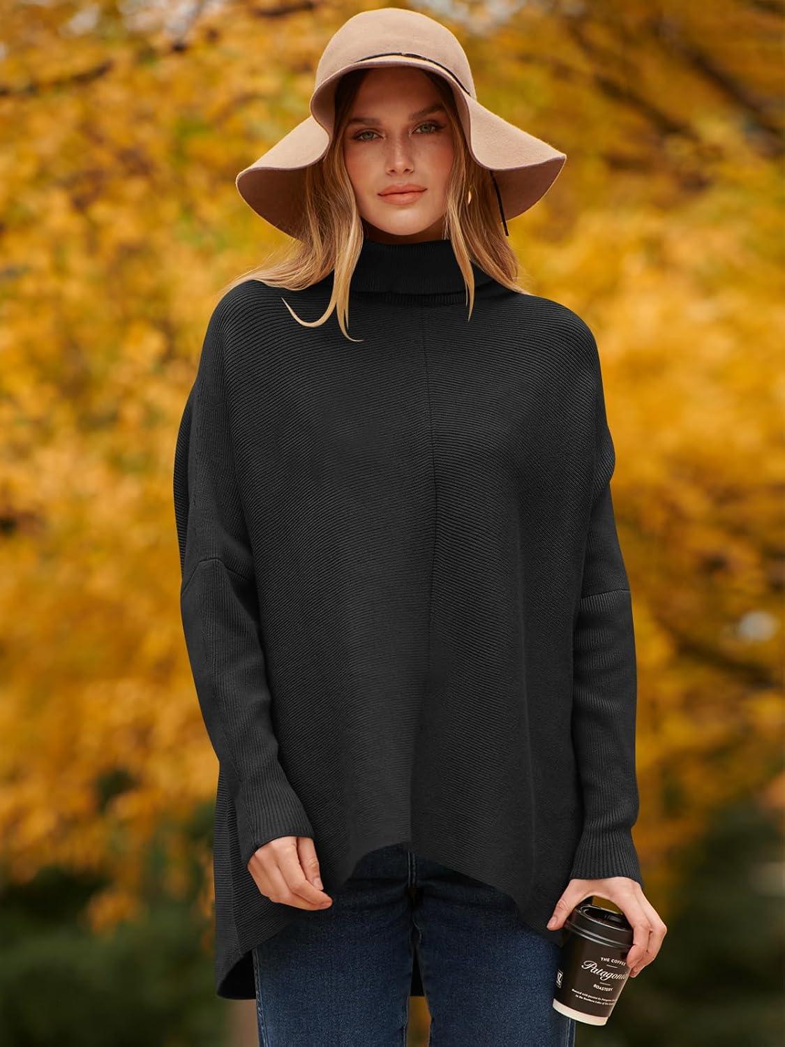 imageANRABESS Womens Oversized Turtleneck Batwing Long Sleeve Casual Cozy Baggy Knit Pullover Tunic Sweater 2025 Fall OutfitsBlack