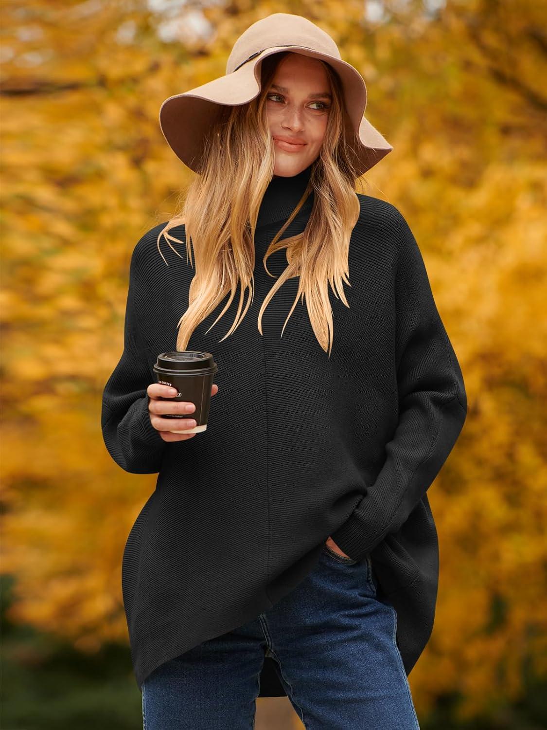 imageANRABESS Womens Oversized Turtleneck Batwing Long Sleeve Casual Cozy Baggy Knit Pullover Tunic Sweater 2025 Fall OutfitsBlack