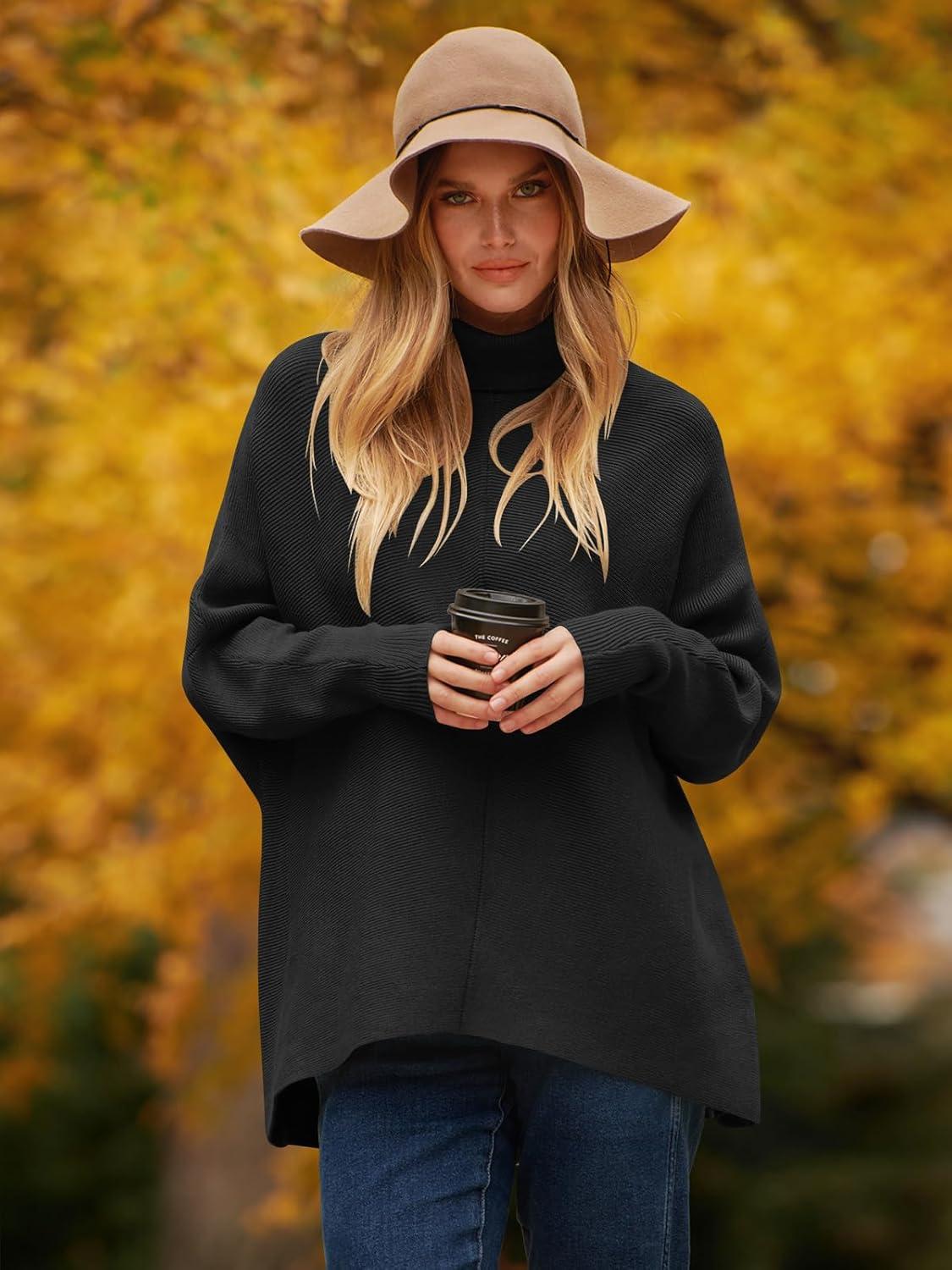 imageANRABESS Womens Oversized Turtleneck Batwing Long Sleeve Casual Cozy Baggy Knit Pullover Tunic Sweater 2025 Fall OutfitsBlack