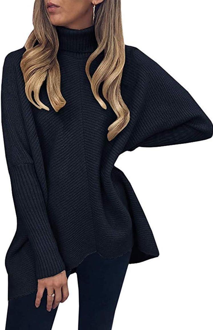 imageANRABESS Womens Oversized Turtleneck Batwing Long Sleeve Casual Cozy Baggy Knit Pullover Tunic Sweater 2025 Fall OutfitsBlack