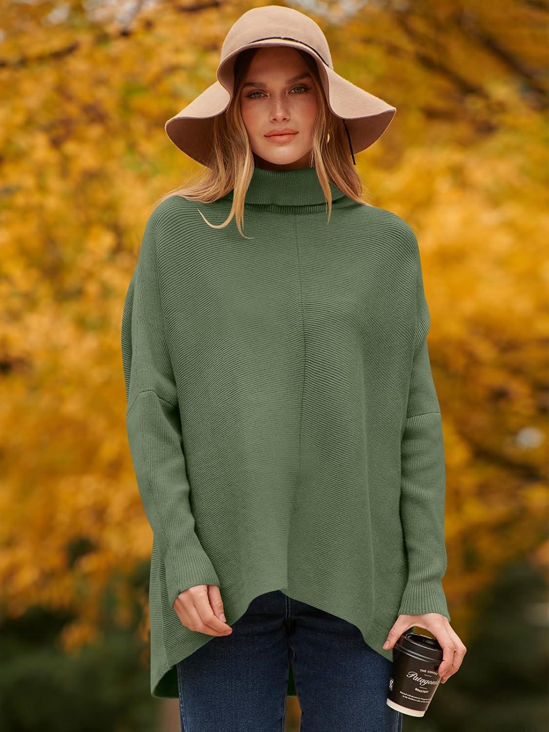 imageANRABESS Womens Oversized Turtleneck Batwing Long Sleeve Casual Cozy Baggy Knit Pullover Tunic Sweater 2025 Fall OutfitsCeladon