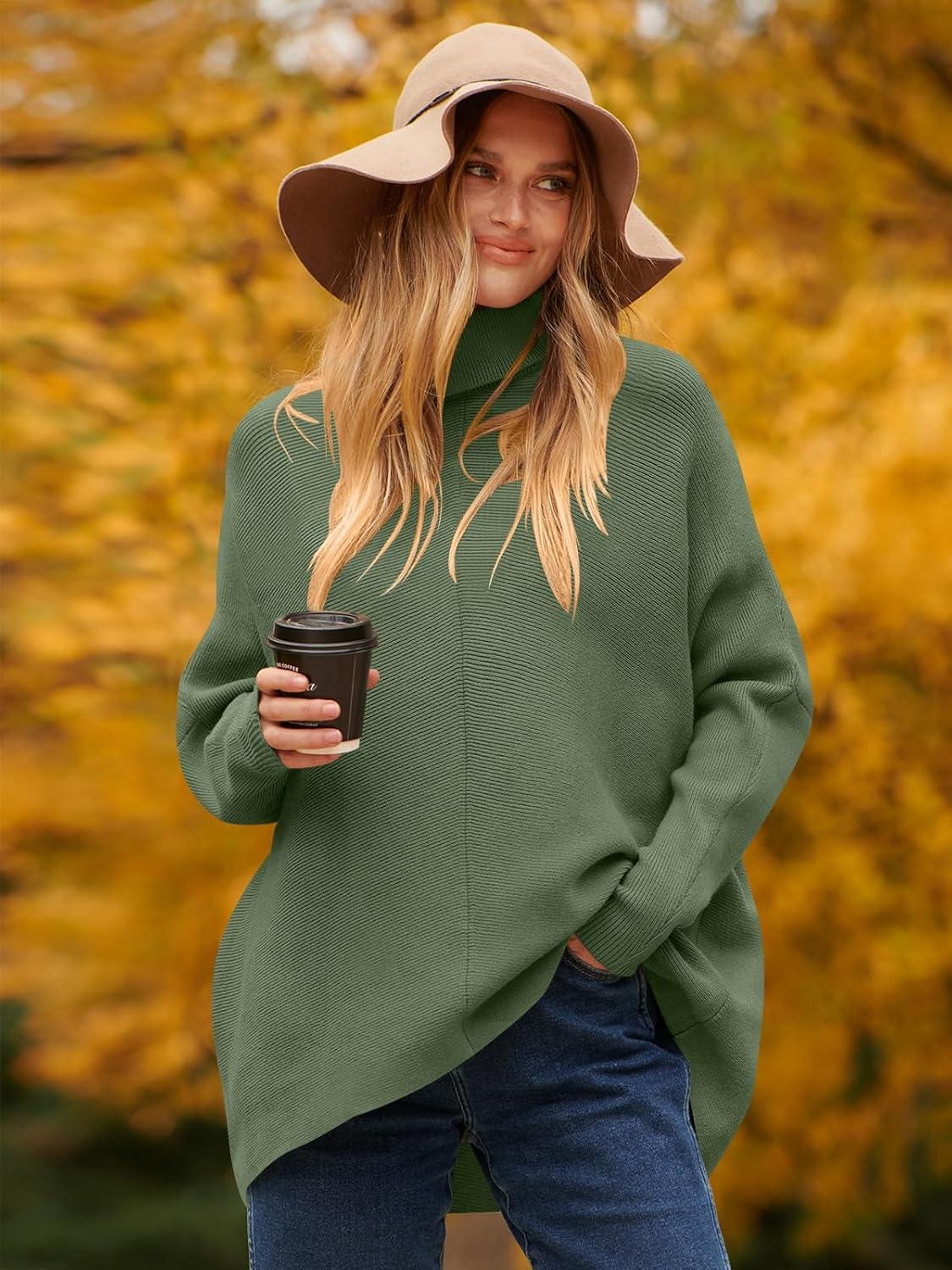 imageANRABESS Womens Oversized Turtleneck Batwing Long Sleeve Casual Cozy Baggy Knit Pullover Tunic Sweater 2025 Fall OutfitsCeladon