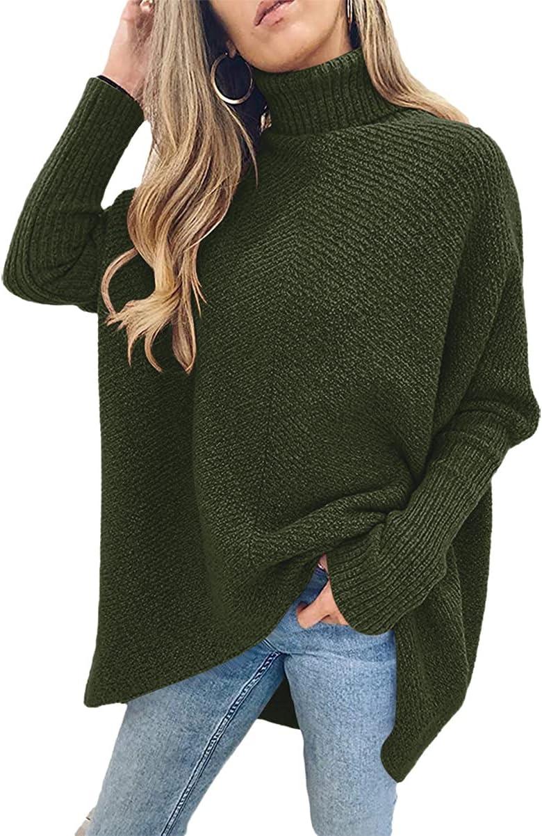 imageANRABESS Womens Oversized Turtleneck Batwing Long Sleeve Casual Cozy Baggy Knit Pullover Tunic Sweater 2025 Fall OutfitsDark Green
