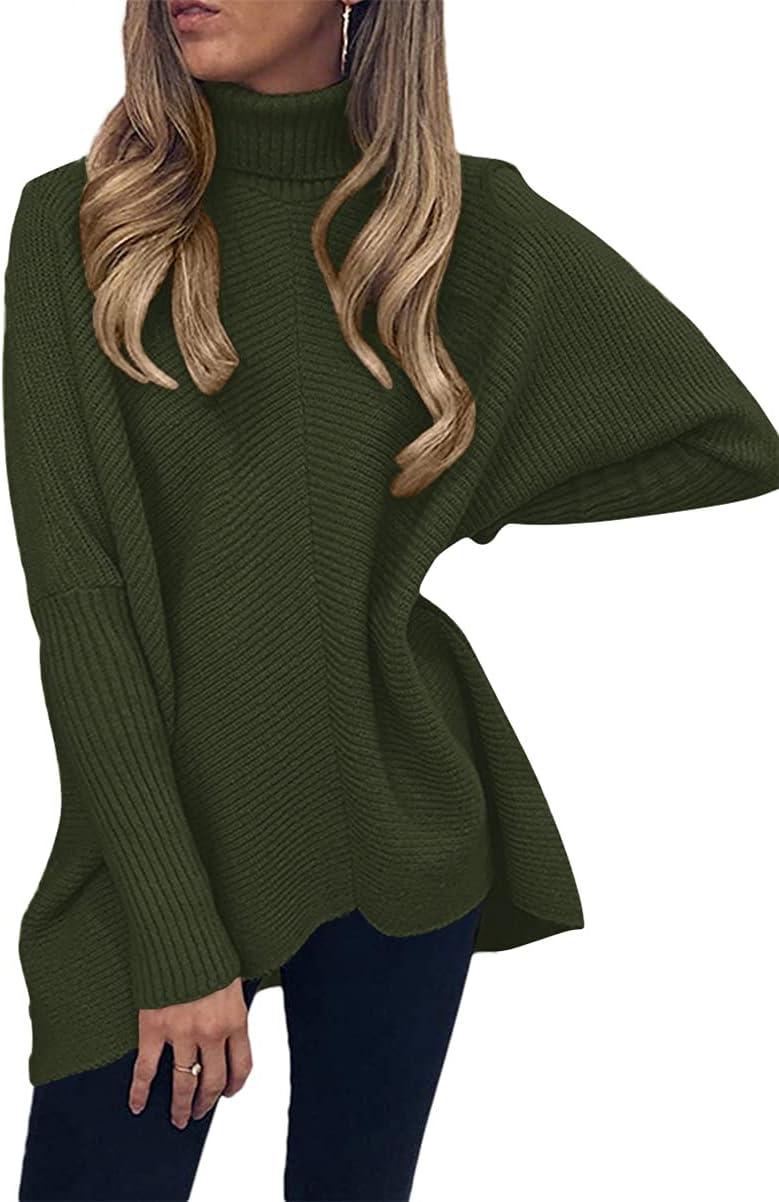 imageANRABESS Womens Oversized Turtleneck Batwing Long Sleeve Casual Cozy Baggy Knit Pullover Tunic Sweater 2025 Fall OutfitsDark Green