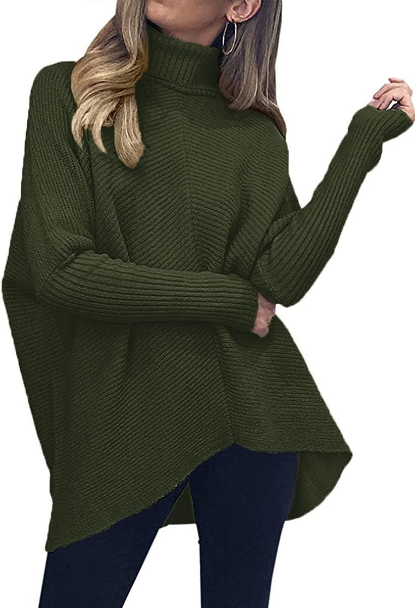 imageANRABESS Womens Oversized Turtleneck Batwing Long Sleeve Casual Cozy Baggy Knit Pullover Tunic Sweater 2025 Fall OutfitsDark Green