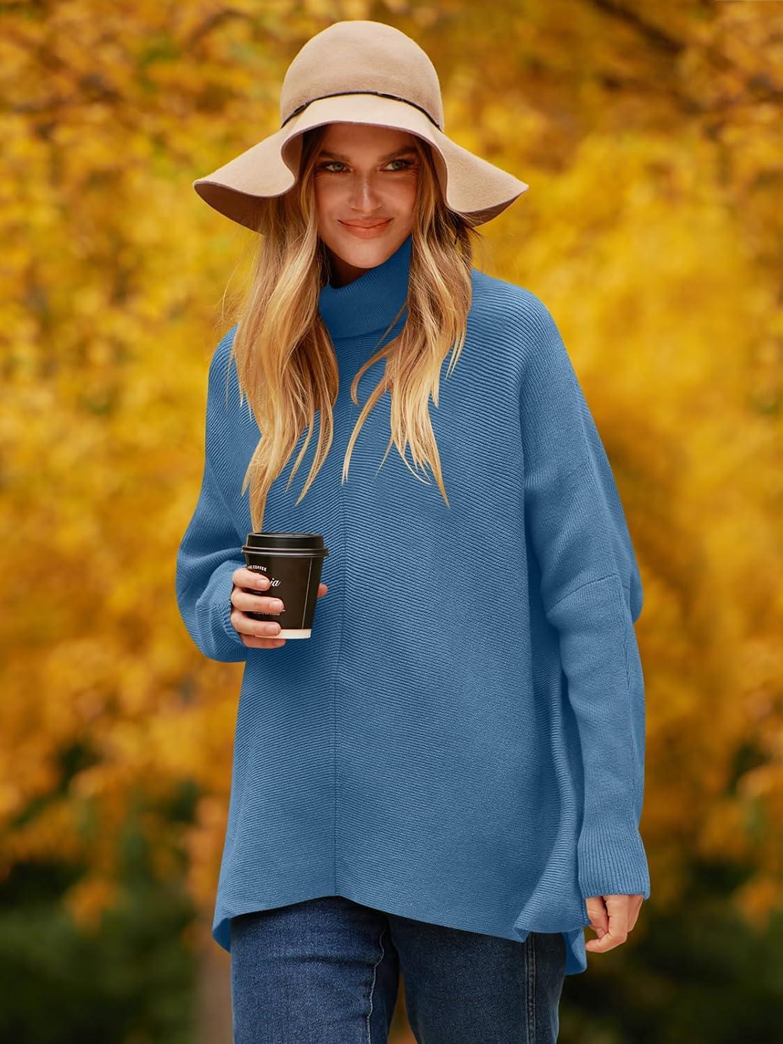 imageANRABESS Womens Oversized Turtleneck Batwing Long Sleeve Casual Cozy Baggy Knit Pullover Tunic Sweater 2025 Fall OutfitsDenim Blue