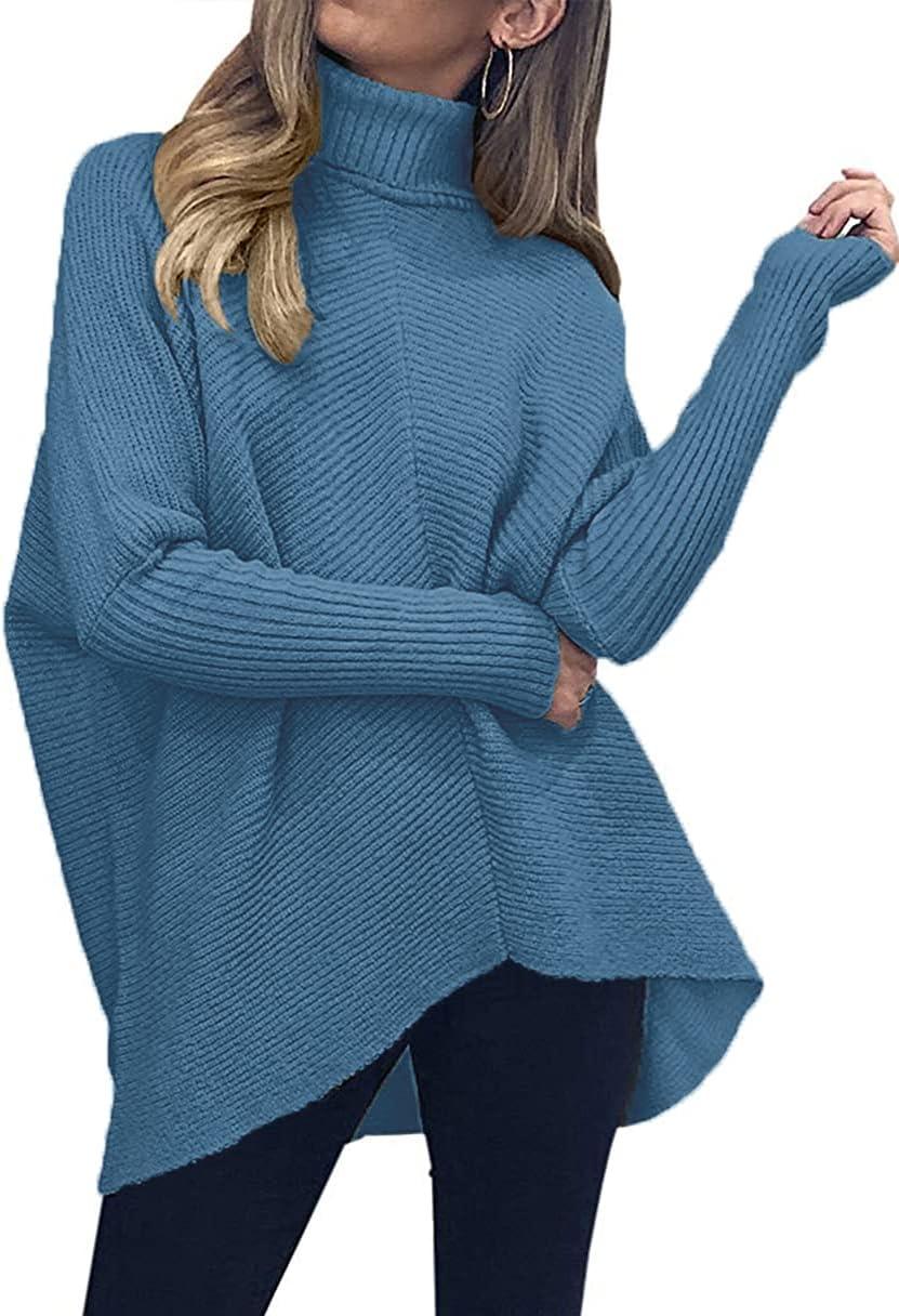 imageANRABESS Womens Oversized Turtleneck Batwing Long Sleeve Casual Cozy Baggy Knit Pullover Tunic Sweater 2025 Fall OutfitsDenim Blue