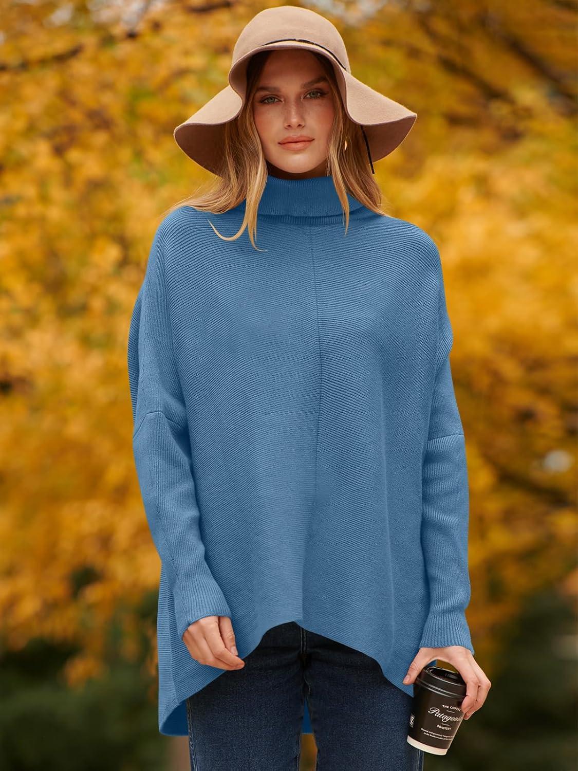 imageANRABESS Womens Oversized Turtleneck Batwing Long Sleeve Casual Cozy Baggy Knit Pullover Tunic Sweater 2025 Fall OutfitsDenim Blue