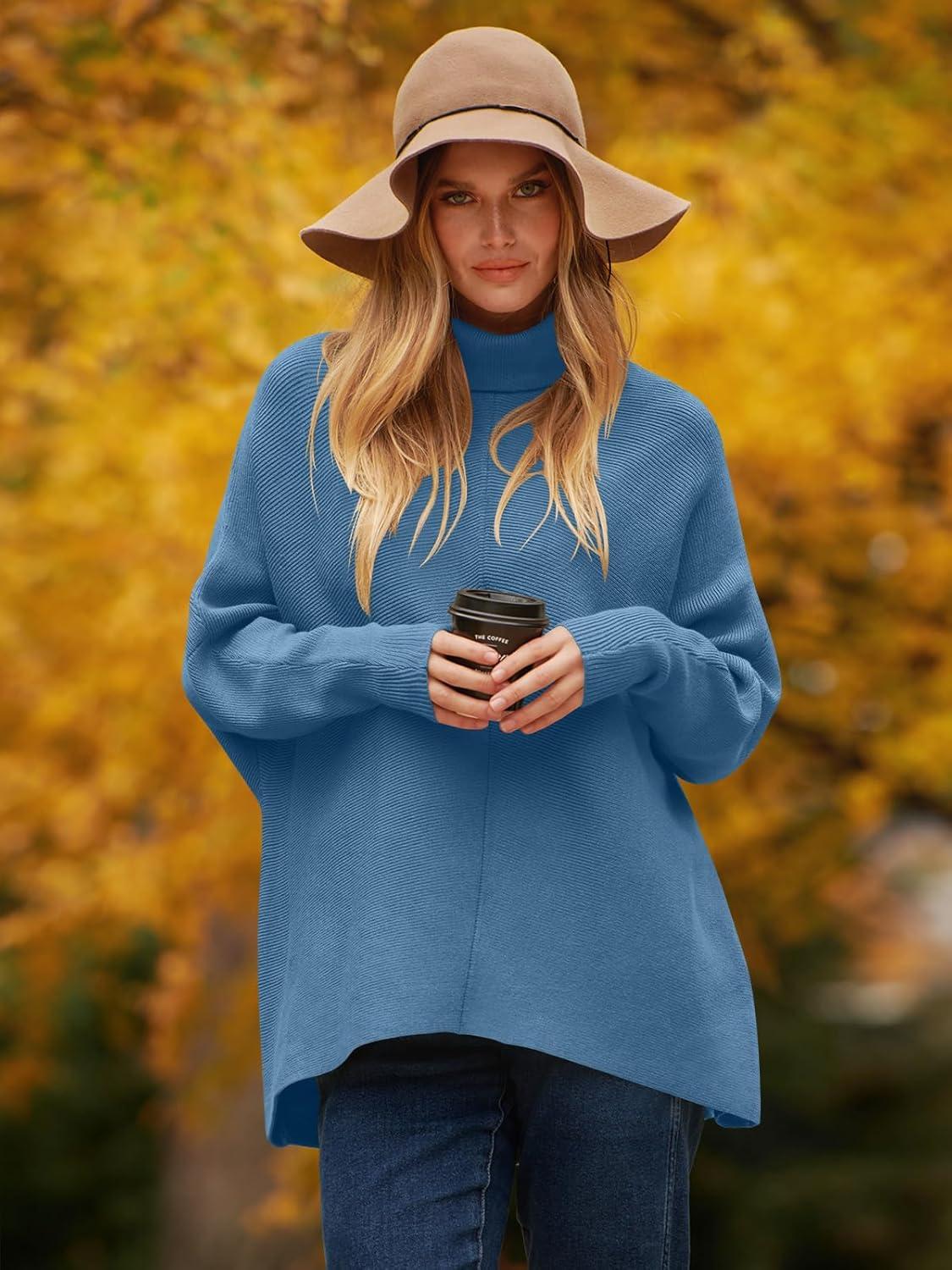 imageANRABESS Womens Oversized Turtleneck Batwing Long Sleeve Casual Cozy Baggy Knit Pullover Tunic Sweater 2025 Fall OutfitsDenim Blue