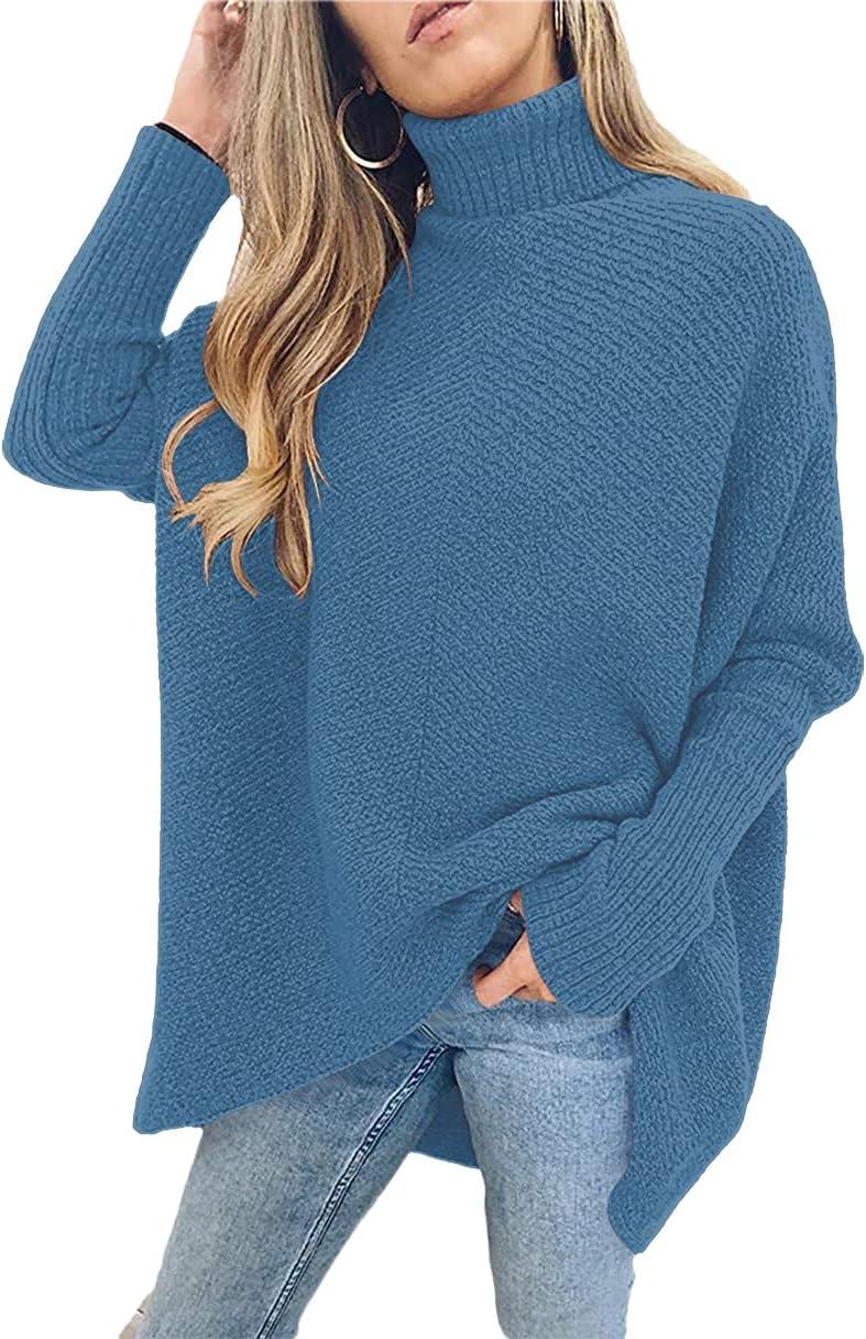 imageANRABESS Womens Oversized Turtleneck Batwing Long Sleeve Casual Cozy Baggy Knit Pullover Tunic Sweater 2025 Fall OutfitsDenim Blue