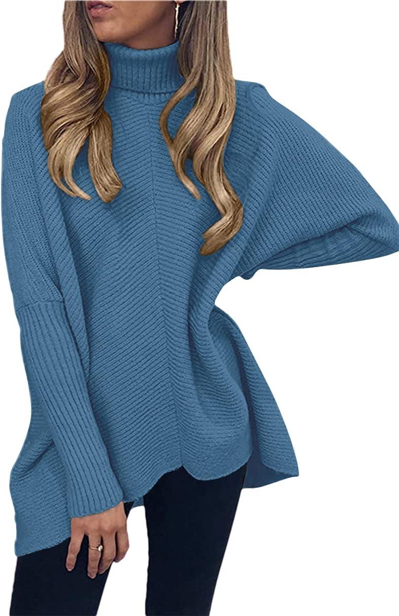 imageANRABESS Womens Oversized Turtleneck Batwing Long Sleeve Casual Cozy Baggy Knit Pullover Tunic Sweater 2025 Fall OutfitsDenim Blue