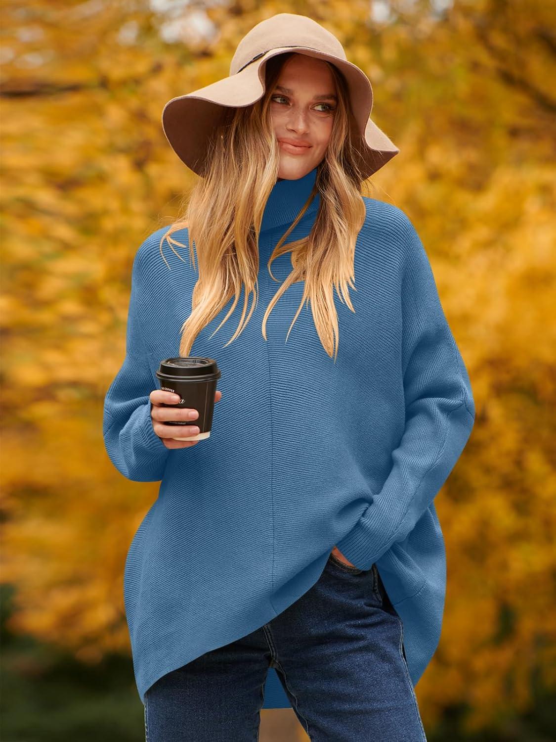 imageANRABESS Womens Oversized Turtleneck Batwing Long Sleeve Casual Cozy Baggy Knit Pullover Tunic Sweater 2025 Fall OutfitsDenim Blue
