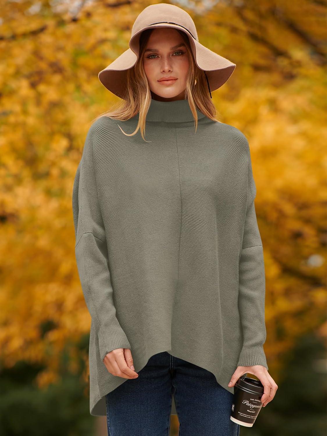 imageANRABESS Womens Oversized Turtleneck Batwing Long Sleeve Casual Cozy Baggy Knit Pullover Tunic Sweater 2025 Fall OutfitsGray Coffee