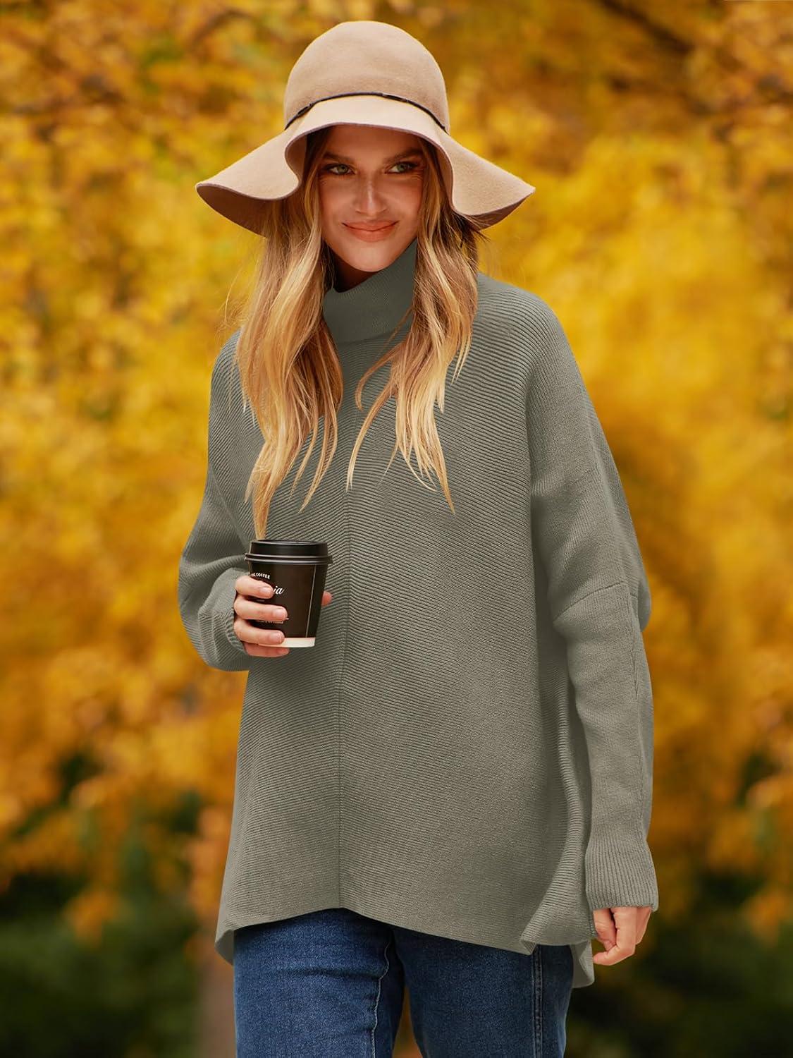 imageANRABESS Womens Oversized Turtleneck Batwing Long Sleeve Casual Cozy Baggy Knit Pullover Tunic Sweater 2025 Fall OutfitsGray Coffee