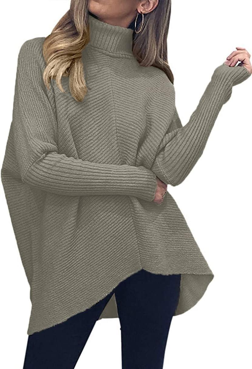 imageANRABESS Womens Oversized Turtleneck Batwing Long Sleeve Casual Cozy Baggy Knit Pullover Tunic Sweater 2025 Fall OutfitsGray Coffee