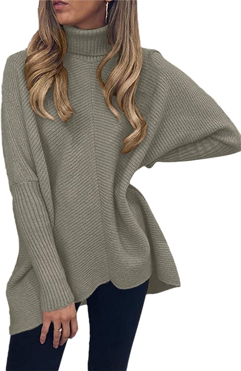imageANRABESS Womens Oversized Turtleneck Batwing Long Sleeve Casual Cozy Baggy Knit Pullover Tunic Sweater 2025 Fall OutfitsGray Coffee