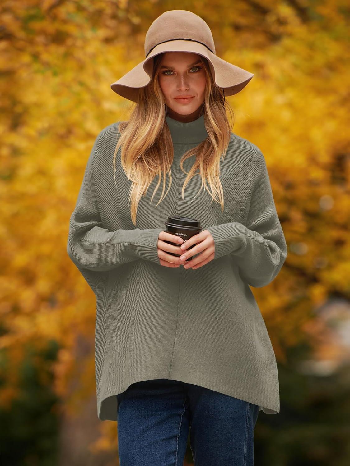 imageANRABESS Womens Oversized Turtleneck Batwing Long Sleeve Casual Cozy Baggy Knit Pullover Tunic Sweater 2025 Fall OutfitsGray Coffee