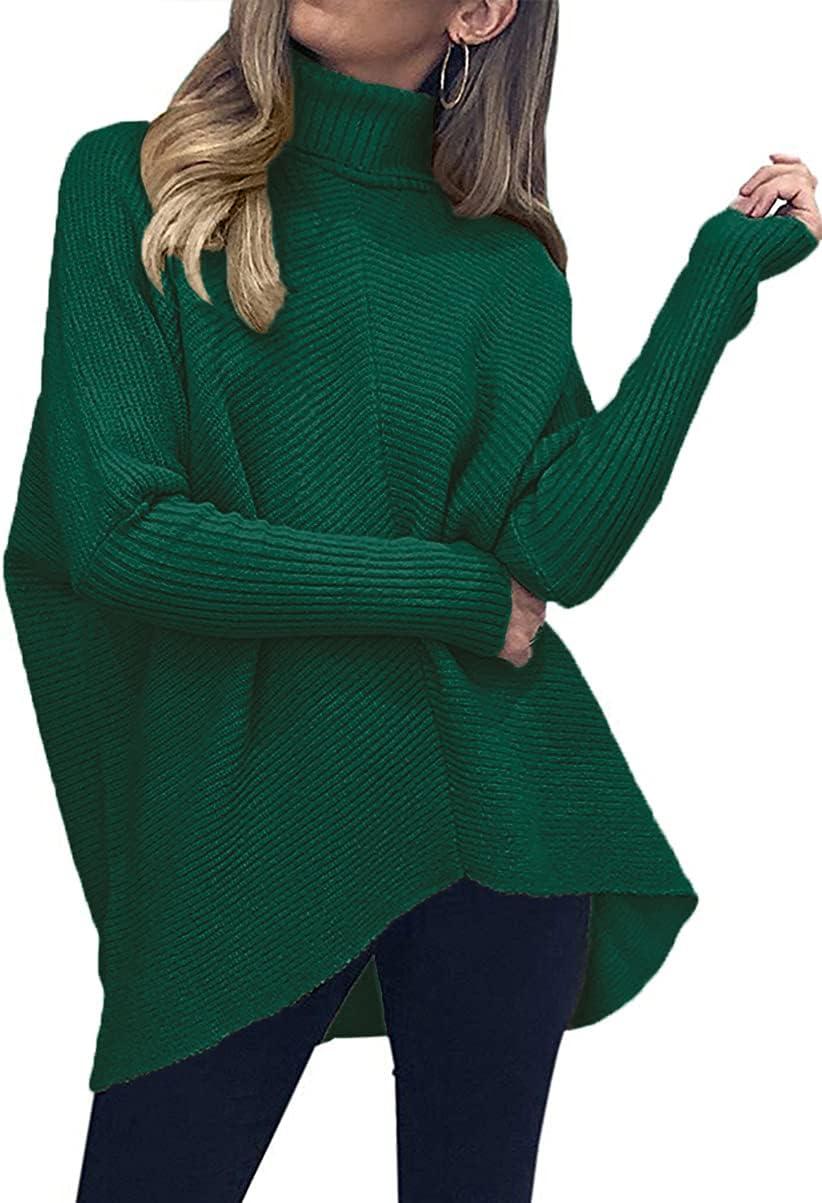 imageANRABESS Womens Oversized Turtleneck Batwing Long Sleeve Casual Cozy Baggy Knit Pullover Tunic Sweater 2025 Fall OutfitsGreen
