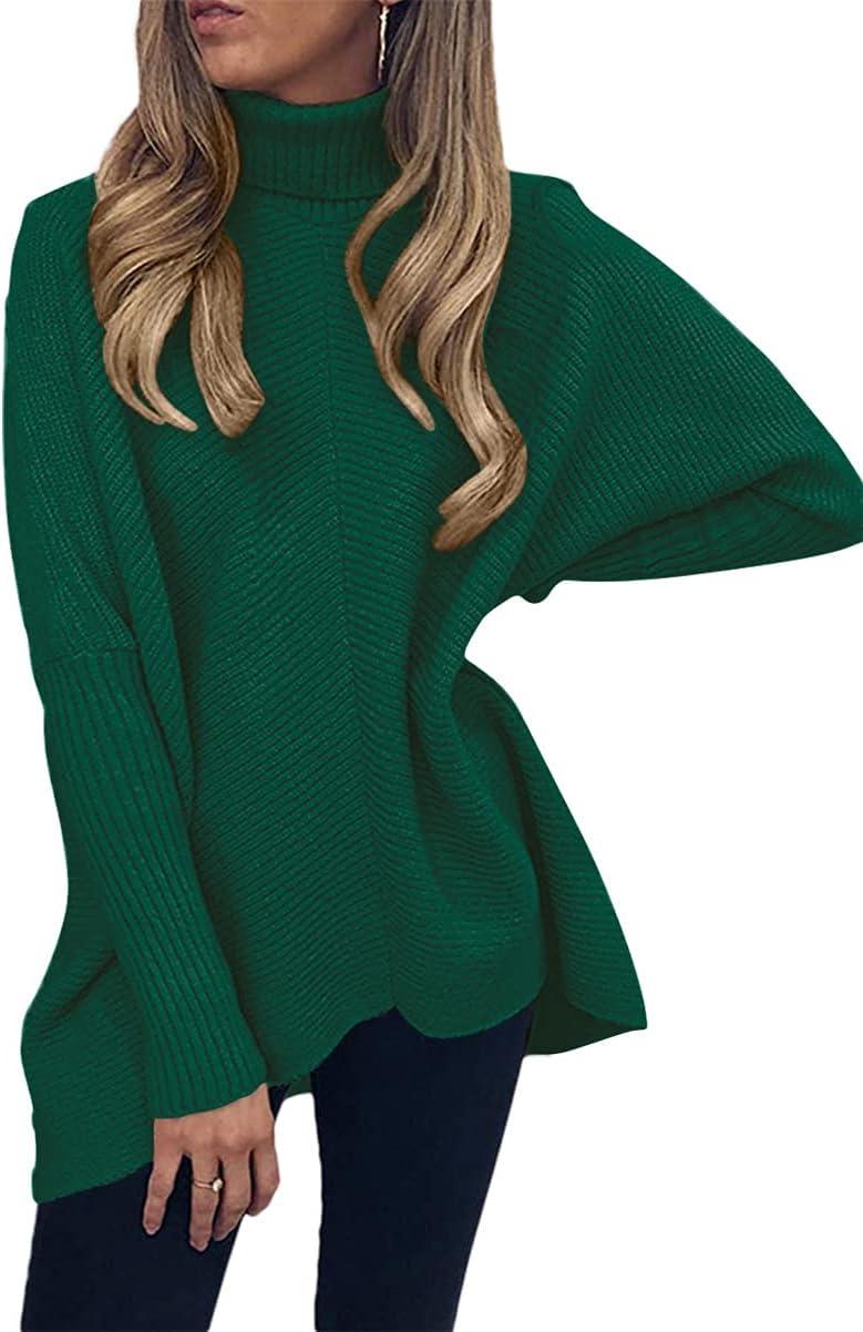 imageANRABESS Womens Oversized Turtleneck Batwing Long Sleeve Casual Cozy Baggy Knit Pullover Tunic Sweater 2025 Fall OutfitsGreen