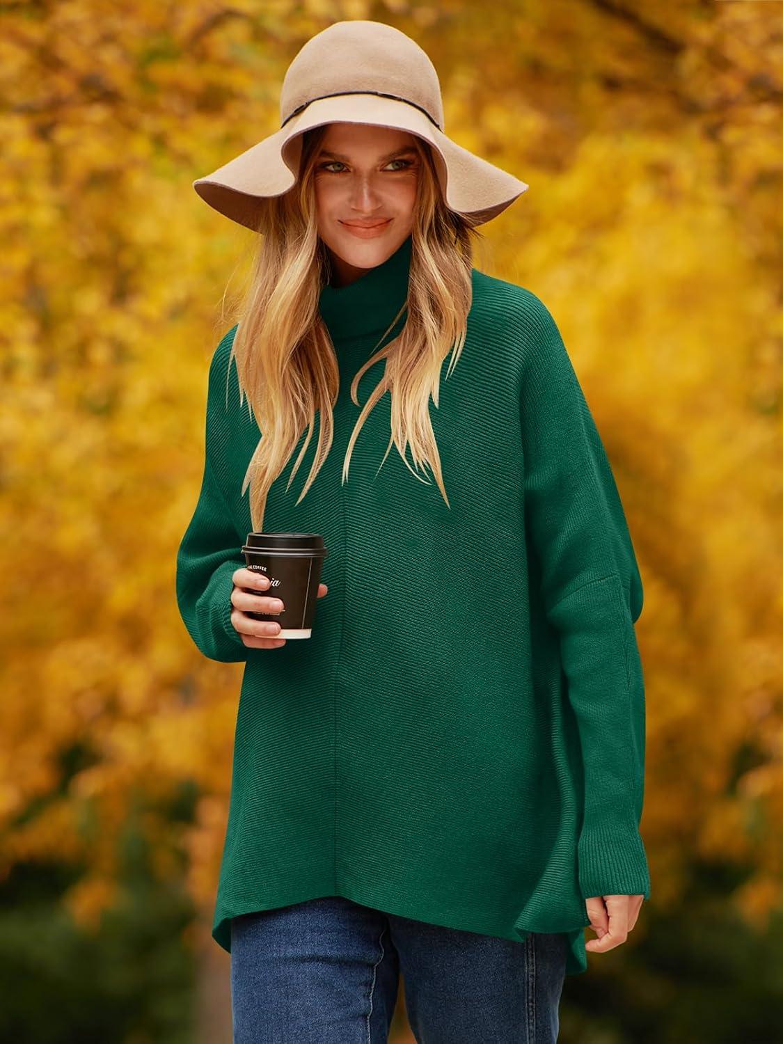 imageANRABESS Womens Oversized Turtleneck Batwing Long Sleeve Casual Cozy Baggy Knit Pullover Tunic Sweater 2025 Fall OutfitsGreen