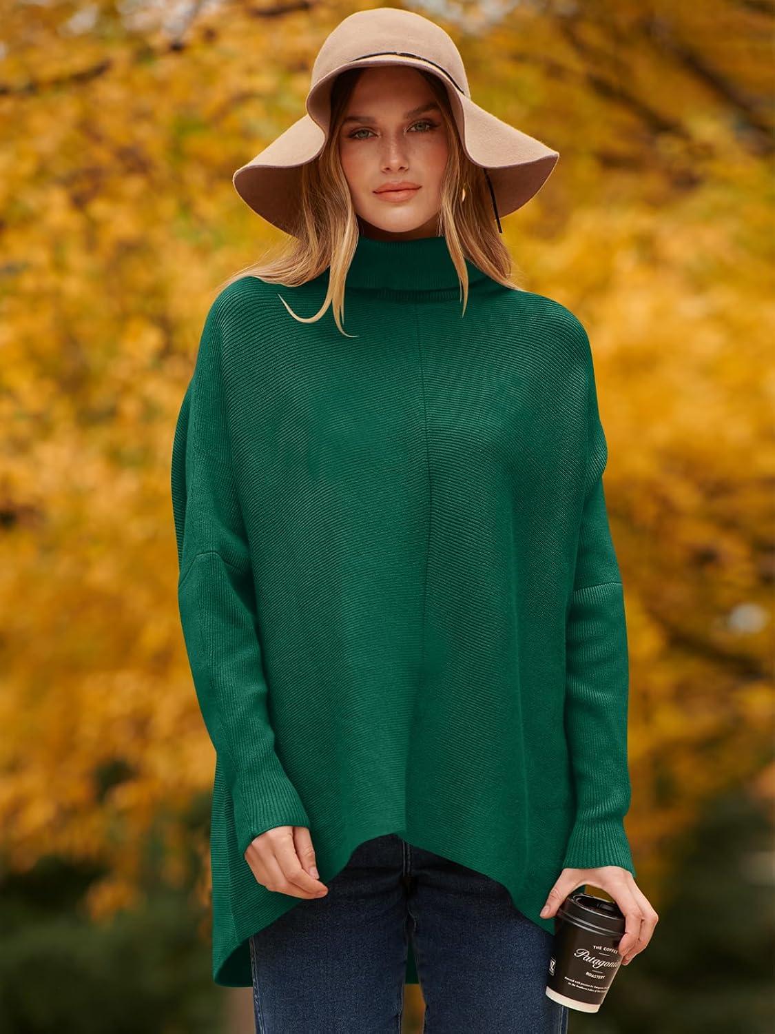imageANRABESS Womens Oversized Turtleneck Batwing Long Sleeve Casual Cozy Baggy Knit Pullover Tunic Sweater 2025 Fall OutfitsGreen