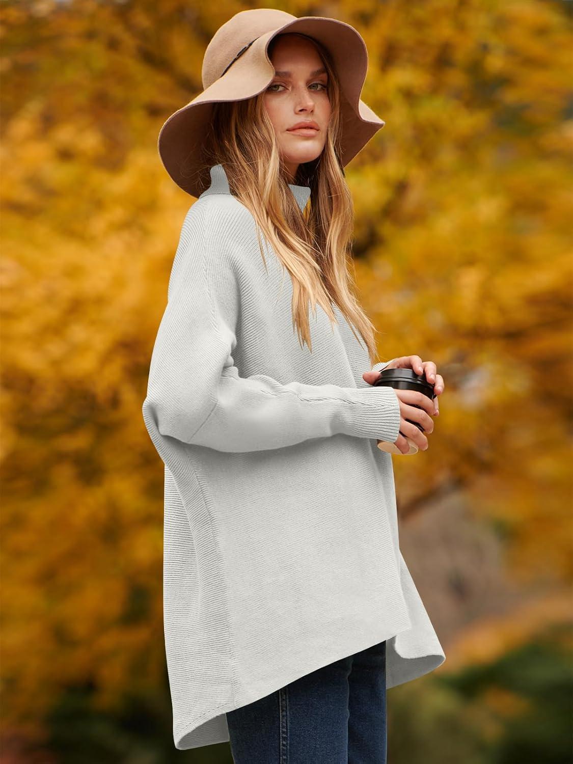 imageANRABESS Womens Oversized Turtleneck Batwing Long Sleeve Casual Cozy Baggy Knit Pullover Tunic Sweater 2025 Fall OutfitsGrey