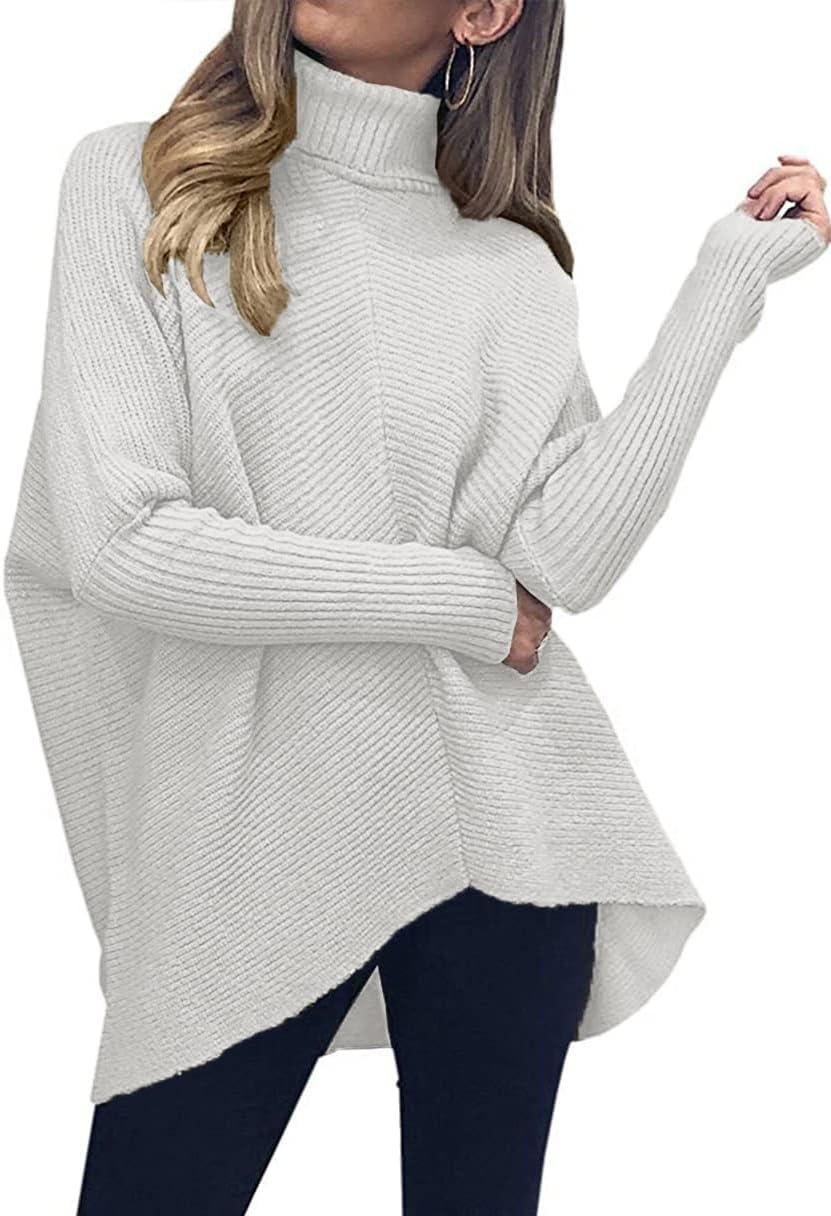 imageANRABESS Womens Oversized Turtleneck Batwing Long Sleeve Casual Cozy Baggy Knit Pullover Tunic Sweater 2025 Fall OutfitsGrey