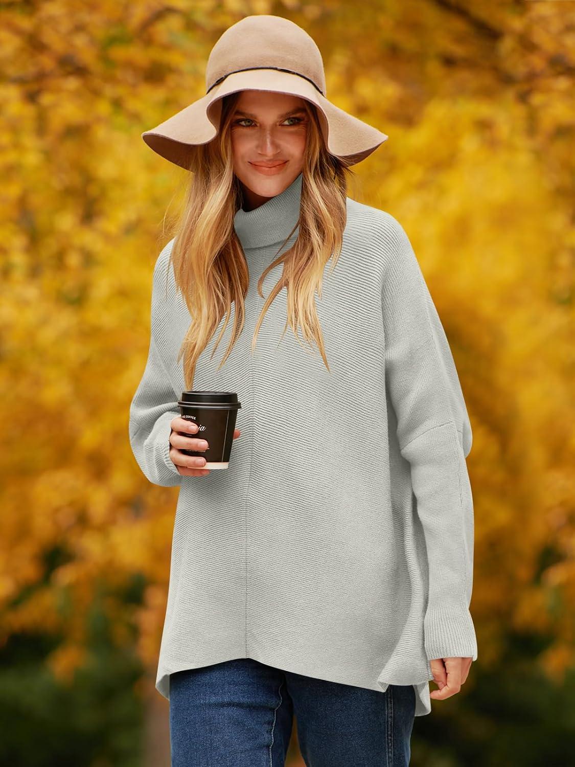 imageANRABESS Womens Oversized Turtleneck Batwing Long Sleeve Casual Cozy Baggy Knit Pullover Tunic Sweater 2025 Fall OutfitsGrey