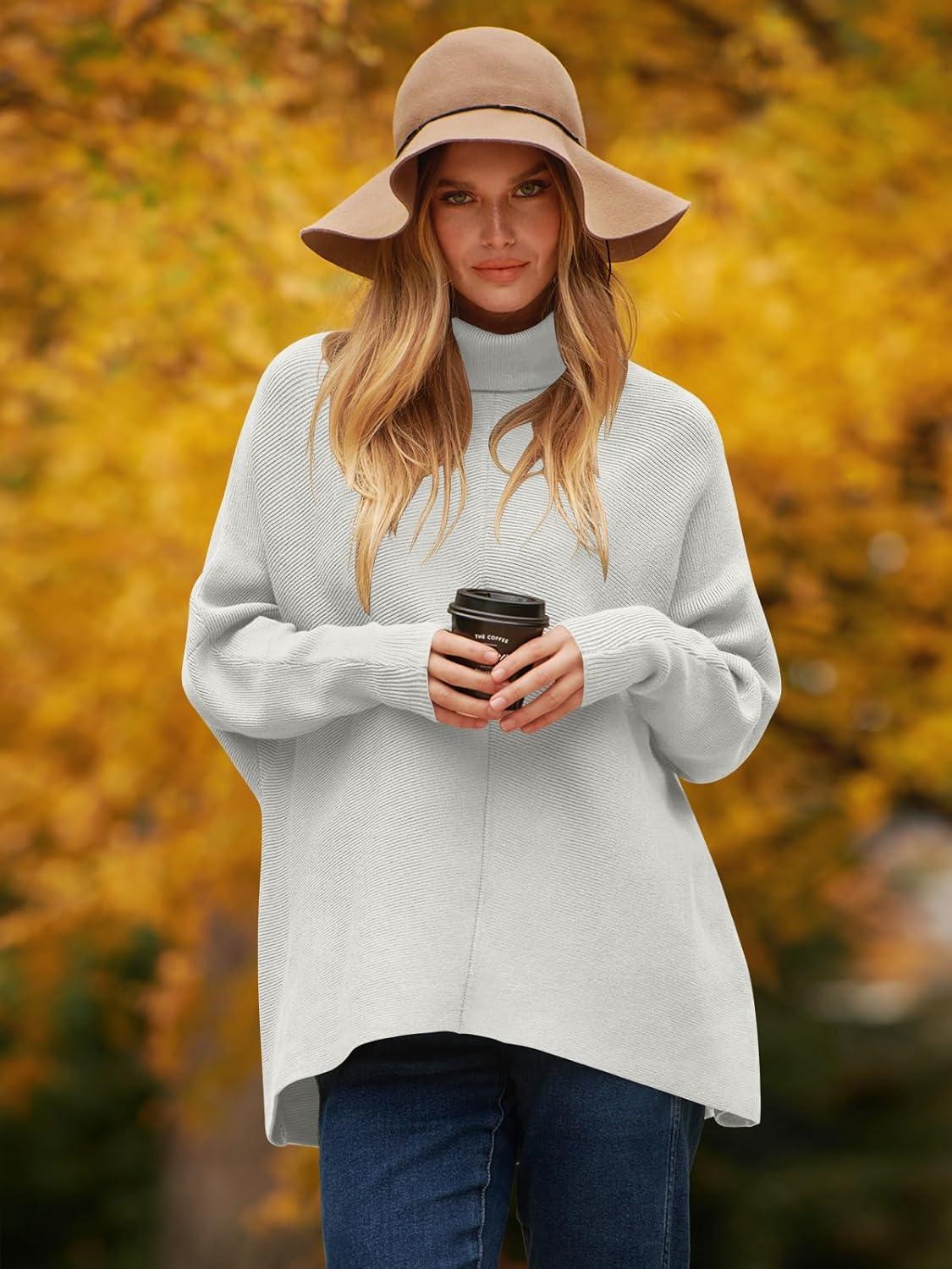 imageANRABESS Womens Oversized Turtleneck Batwing Long Sleeve Casual Cozy Baggy Knit Pullover Tunic Sweater 2025 Fall OutfitsGrey