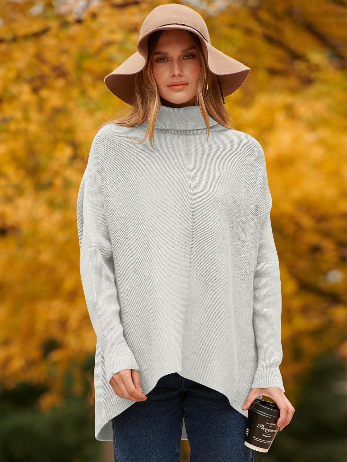 imageANRABESS Womens Oversized Turtleneck Batwing Long Sleeve Casual Cozy Baggy Knit Pullover Tunic Sweater 2025 Fall OutfitsGrey