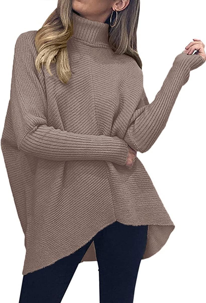 imageANRABESS Womens Oversized Turtleneck Batwing Long Sleeve Casual Cozy Baggy Knit Pullover Tunic Sweater 2025 Fall OutfitsMutmeg