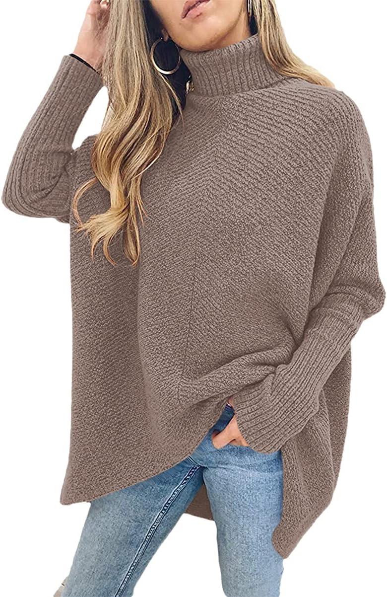imageANRABESS Womens Oversized Turtleneck Batwing Long Sleeve Casual Cozy Baggy Knit Pullover Tunic Sweater 2025 Fall OutfitsMutmeg