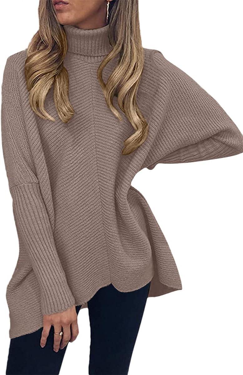 imageANRABESS Womens Oversized Turtleneck Batwing Long Sleeve Casual Cozy Baggy Knit Pullover Tunic Sweater 2025 Fall OutfitsMutmeg